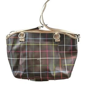 Coach Leather Tote Brown And Multi Color Plaid F24390 Shoulder Handbag Purse
